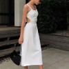 Midi Backless Dress Women Hollow Out Bandage Beach Spaghetti Strap Black Casual Dresses