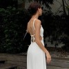 Midi Backless Dress Women Hollow Out Bandage Beach Spaghetti Strap Black Casual Dresses