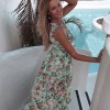 Casual Sleeveless V Neck Floral Print Dress Boho Women Maxi Split Wrap Off Shoulder Beach Dresses 