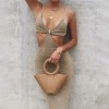 Knitted Beach Dress Sleeveless Maxi Spaghetti Strap Vacation Bodycon Backless Hollow Out Wrap Dresses 