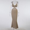 Knitted Beach Dress Sleeveless Maxi Spaghetti Strap Vacation Bodycon Backless Hollow Out Wrap Dresses 