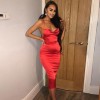 Back Cross Satin Women Bodycon Dress Sexy Spaghetti Strap Sleeveless Backless Midi Dresses 