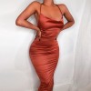 Back Cross Satin Women Bodycon Dress Sexy Spaghetti Strap Sleeveless Backless Midi Dresses 