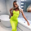 Back Cross Satin Women Bodycon Dress Sexy Spaghetti Strap Sleeveless Backless Midi Dresses 