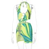 Hollow Out Y2K Dress Tie Dye Print Sleeveless Cut Out Backless Halter Mini Dresses