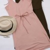 Casual Backless Solid Slit Wrap Deep V Neck Sashes Spaghetti Strap Sleeveless Sundress 