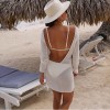 Women Summer Beachwear Thin Knitted See Through Dress Sexy Backless Long Sleeve Dresses 