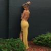 Summer Sleeveless Halter Sexy Backless Maxi Dress Women Knitted Long Split Dresses