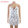 Butterfly Print Bodycon Fashion Sexy V-Neck Backless Dress Skinny Short Dresses 