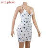 Butterfly Print Bodycon Fashion Sexy V-Neck Backless Dress Skinny Short Dresses 