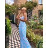 Floral Print Sleeveless Maxi Sundress Sexy Backless Women Tie Front Dress 