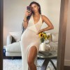 Crochet Beach Maxi Dress Women Sexy Plunge Backless Bandage Sleeveless Long Dresses