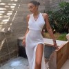 Crochet Beach Maxi Dress Women Sexy Plunge Backless Bandage Sleeveless Long Dresses