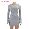 Autumn Draped Flare Sleeve Cut-Out Dresses Knitting Round Neck Ruched Dress 