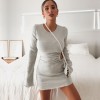 Autumn Draped Flare Sleeve Cut-Out Dresses Knitting Round Neck Ruched Dress 