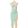 Fashion Sexy Cut Out Split Dress Women Summer Ruched Backless Sleeveless Dresses 