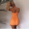 Sexy Strapless Party Club Ruched Bodycon Dresses Women Fashion Solid Backless Dress 