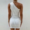 Elegant One Shoulder Slim Women Dress Bodycon  Sleeveless Summer Dresses 