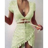 Floral Print Fashion Tie Up Wrap Dress Summer Holiday Ruffles Sundress Ruched Women's Dress 