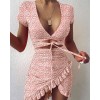 Floral Print Fashion Tie Up Wrap Dress Summer Holiday Ruffles Sundress Ruched Women's Dress 