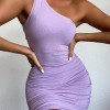 Elegant Sexy Ruched Dresses Women Fashion Club Party Sleeveless Solid Summer Dress 