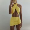 Fashion  Criss Halter Cut-Out Bandage Sexy Sleeveless Summer Bodycon Dresses Club Party