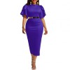 Sexy Women Solid Color O Neck Short Flared Sleeve Bodycon Banquet Midi Dress