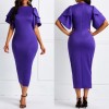 Sexy Women Solid Color O Neck Short Flared Sleeve Bodycon Banquet Midi Dress