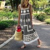 Women  Summer Sleeveless Rhombus Print Beach Long Sling Dress