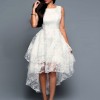 Elegant Women Sleeveless O Neck Lace Irregular Hem 3 Layers Cocktail Party Gown  Wedding Elegant  dress