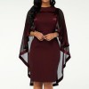 Fashion Women Cape Slim Round Collar Cocktail Party Banquet Bodycon Dress Work Shirt Dress