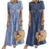 Plus Size 3xl Women Summer Denim Dress Retro Women Short Sleeve Long Loose Denim Dress