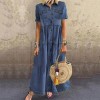 Plus Size 3xl Women Summer Denim Dress Retro Women Short Sleeve Long Loose Denim Dress