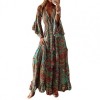  Boho Dress Long Dress Women Casual Dress V-Neck Floral Print   Party Elegant Sundress 