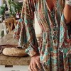  Boho Dress Long Dress Women Casual Dress V-Neck Floral Print   Party Elegant Sundress 