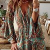  Boho Dress Long Dress Women Casual Dress V-Neck Floral Print   Party Elegant Sundress 