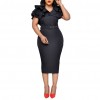 Summer  Office Lady Fashion Solid Color V Neck Short  Sleeve  Bodycon Midi Dress