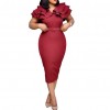 Summer  Office Lady Fashion Solid Color V Neck Short  Sleeve  Bodycon Midi Dress