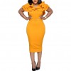 Summer  Office Lady Fashion Solid Color V Neck Short  Sleeve  Bodycon Midi Dress