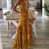 Womens Vintage Boho Long Dress Ladies Loose Dress Casual Ethnic Style Print Deep V Neck Sexy Dress 