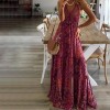 Womens Vintage Boho Long Dress Ladies Loose Dress Casual Ethnic Style Print Deep V Neck Sexy Dress 