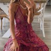 Womens Vintage Boho Long Dress Ladies Loose Dress Casual Ethnic Style Print Deep V Neck Sexy Dress 