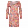 Woman Fashion Dress Beach Women Casual Colorful Flower Long Puff Sleeve V Neck Loose Mini Dress 