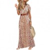 Boho  Dress Paisley Print Large Hem Short Sleeve Slit Hem Maxi Dress with Belt for Work Women clothing 