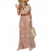 Boho  Dress Paisley Print Large Hem Short Sleeve Slit Hem Maxi Dress with Belt for Work Women clothing 