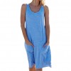 Women Casual Solid Color O Neck Sleeveless Pockets Loose Beach Dress Sleeveless Party Beach Dress 