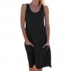 Women Casual Solid Color O Neck Sleeveless Pockets Loose Beach Dress Sleeveless Party Beach Dress 