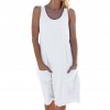 Women Casual Solid Color O Neck Sleeveless Pockets Loose Beach Dress Sleeveless Party Beach Dress 