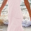 Women Casual Solid Color O Neck Sleeveless Pockets Loose Beach Dress Sleeveless Party Beach Dress 