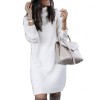 Women Autumn Turtleneck Long Sleeve Warm Loose Knitted Sweater Knee-length Dress Knitted Casual Clothes 